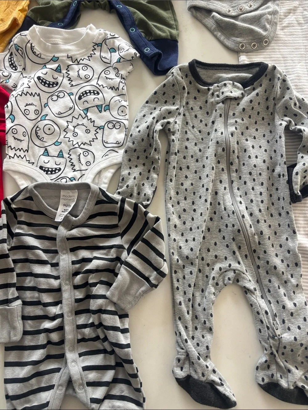 Mixed Baby Onesie & Sleepwear Bundle - Neutral, Yellow, Red newborn